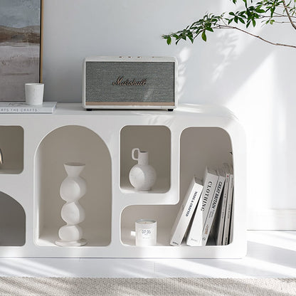 Codiys Art Deco Bookshelf Wood TV Stand in White with Shelves for TV Up to 1778mm - 