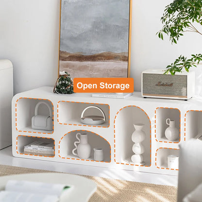 Codiys Art Deco Bookshelf Wood TV Stand in White with Shelves for TV Up to 1778mm - 