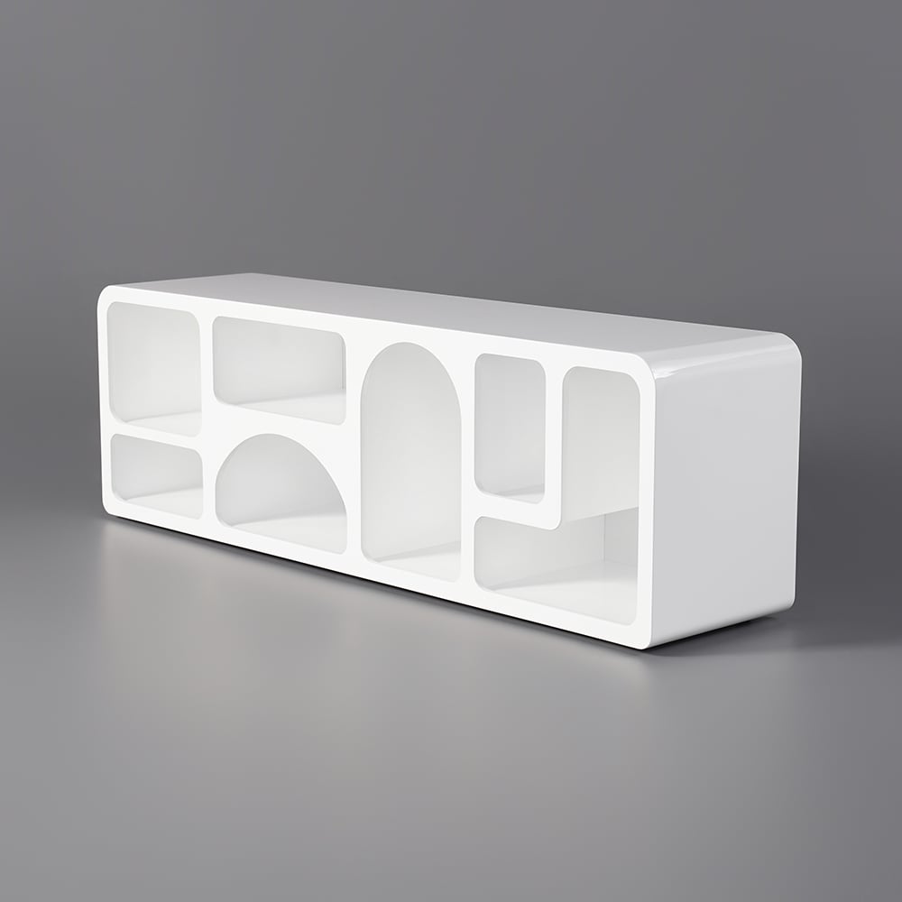 Codiys Art Deco Bookshelf Wood TV Stand in White with Shelves for TV Up to 1778mm - 