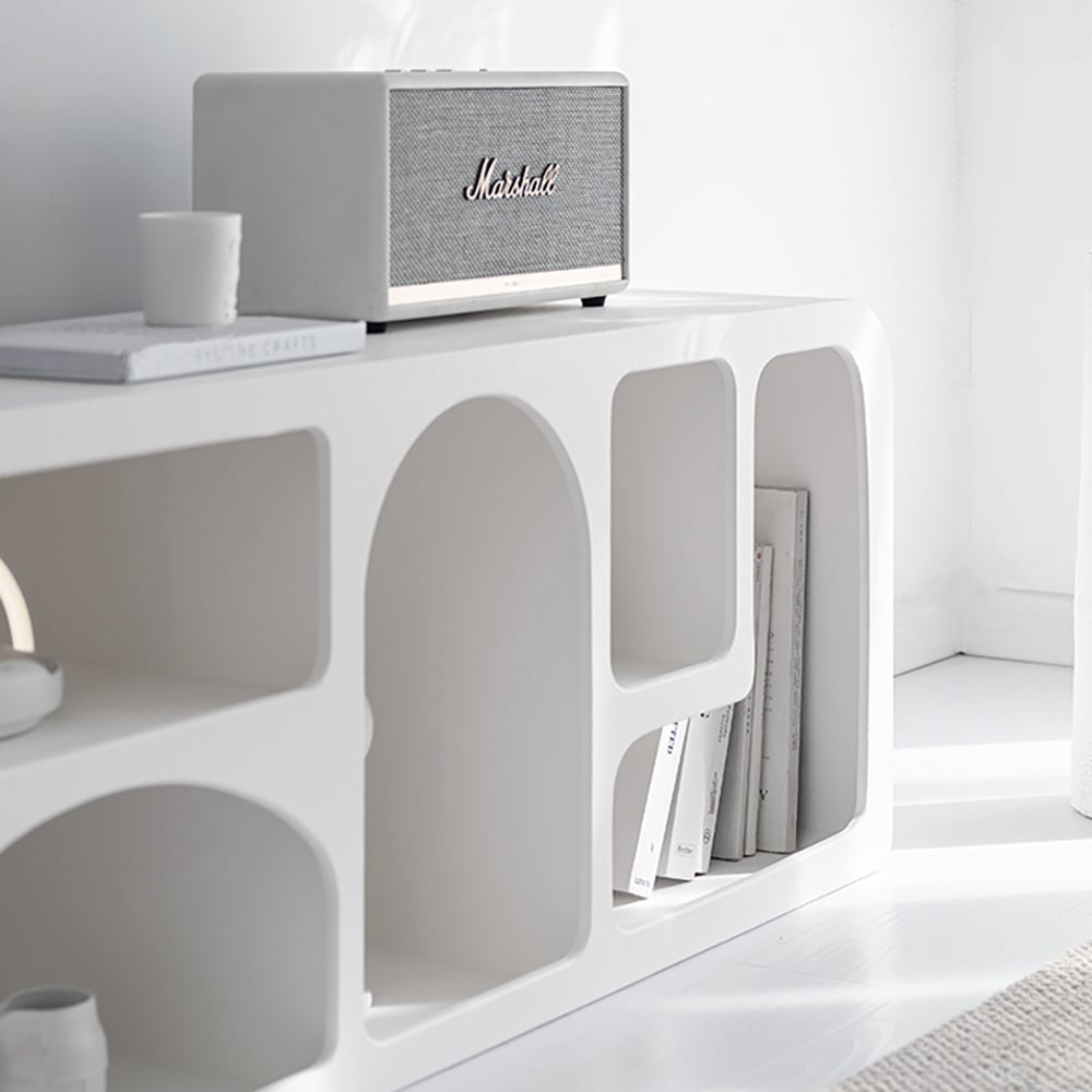 Codiys Art Deco Bookshelf Wood TV Stand in White with Shelves for TV Up to 1778mm - 