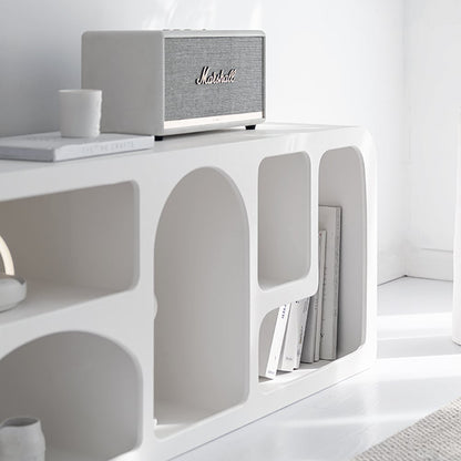 Codiys Art Deco Bookshelf Wood TV Stand in White with Shelves for TV Up to 1778mm - 