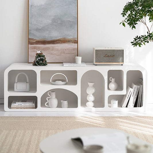 Codiys Art Deco Bookshelf Wood TV Stand in White with Shelves for TV Up to 1778mm - Homary