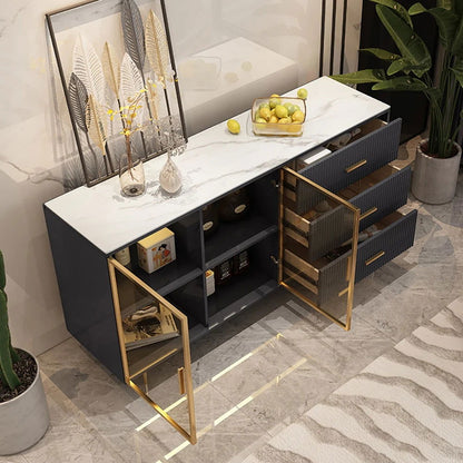 Cofab 1500mm Sideboard Sintered Stone Top Luxury Buffet Tempered Glass Doors in Large - 