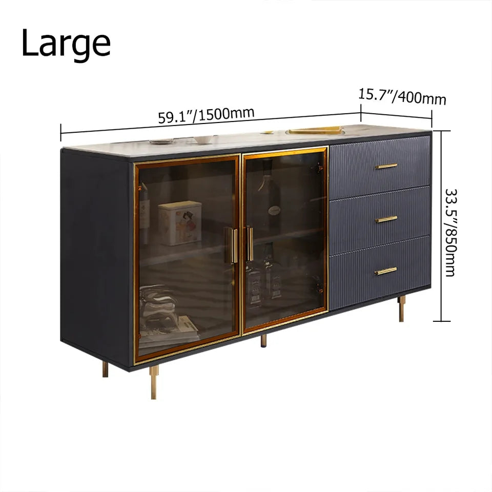 Cofab 1500mm Sideboard Sintered Stone Top Luxury Buffet Tempered Glass Doors in Large - 
