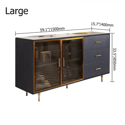 Cofab 1500mm Sideboard Sintered Stone Top Luxury Buffet Tempered Glass Doors in Large - 
