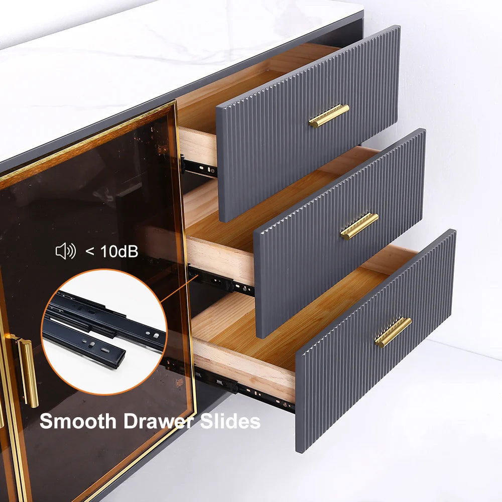 Cofab 1500mm Sideboard Sintered Stone Top Luxury Buffet Tempered Glass Doors in Large - 