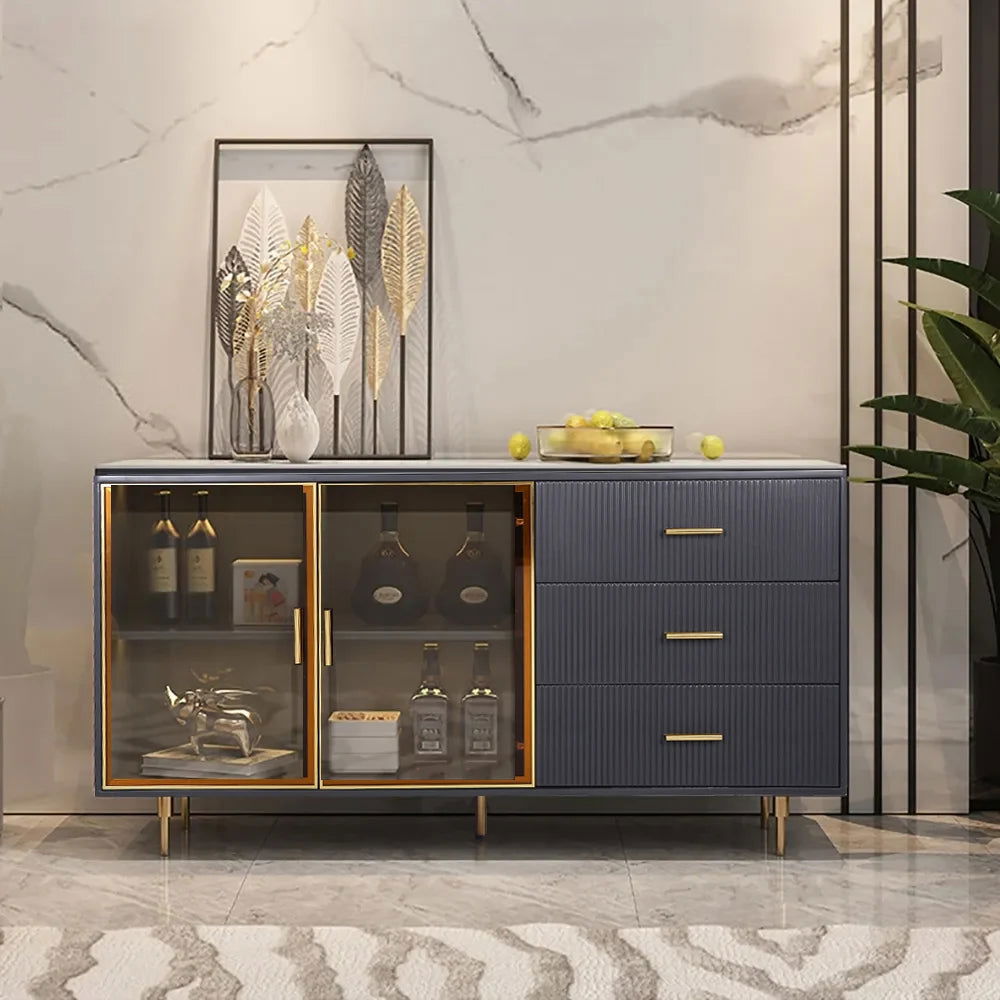 Cofab 1500mm Sideboard Sintered Stone Top Luxury Buffet Tempered Glass Doors in Large - Homary