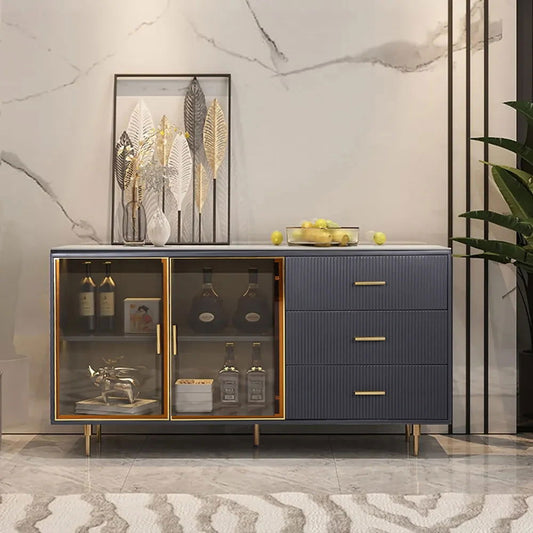 Cofab 1500mm Sideboard Sintered Stone Top Luxury Buffet Tempered Glass Doors in Large - Homary