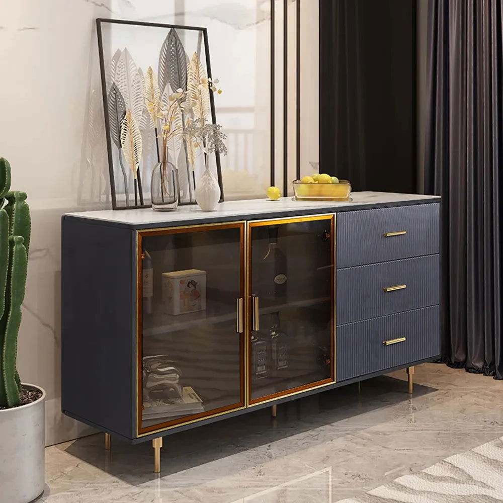 Cofab 1500mm Sideboard Sintered Stone Top Luxury Buffet Tempered Glass Doors in Large - Homary