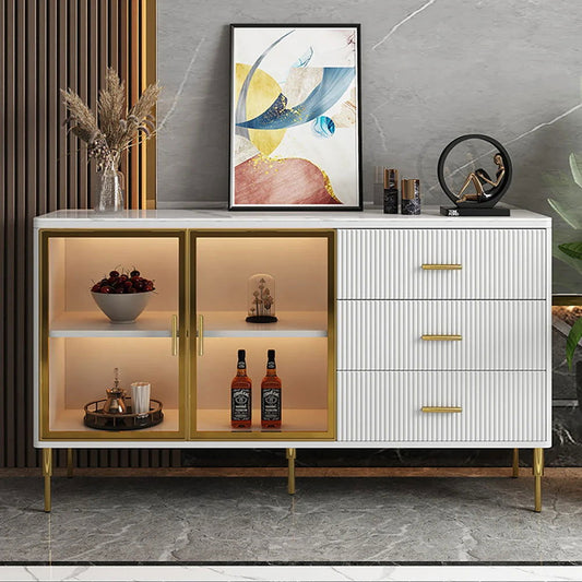 Cofab 1500mm White Sideboard Cabinet Sintered Stone Top Modern Buffet - Homary