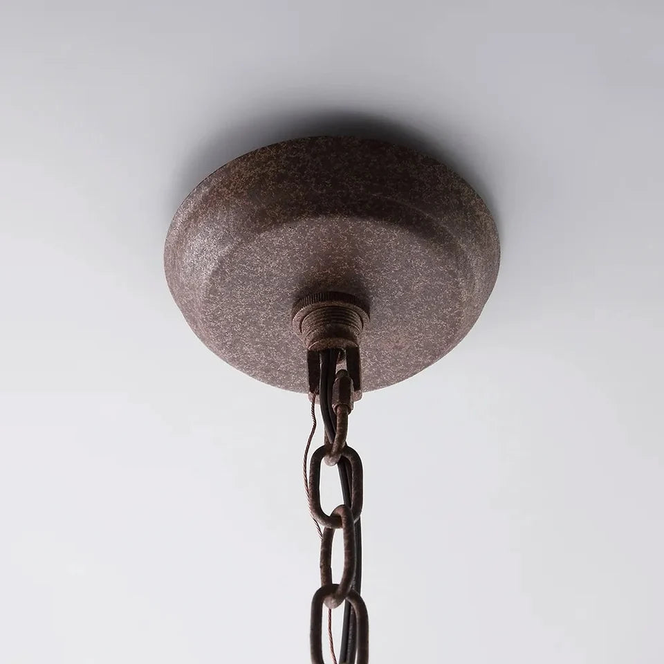 Cottage Style Distressed 5-Light Candelabra Chandelier with Scrolled Arms & Rust Canopy - 