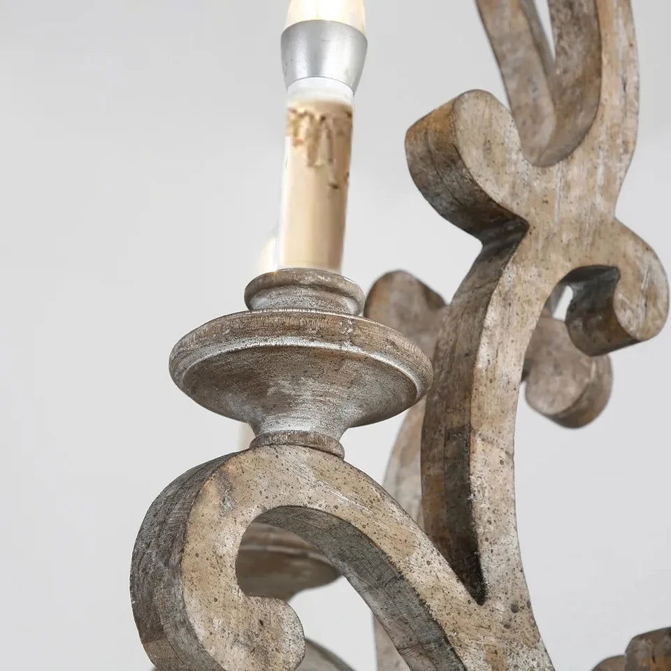 Cottage Style Distressed 5-Light Candelabra Chandelier with Scrolled Arms & Rust Canopy - 