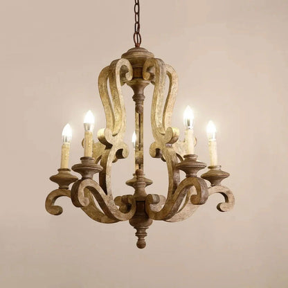 Cottage Style Distressed 5-Light Candelabra Chandelier with Scrolled Arms & Rust Canopy - Homary