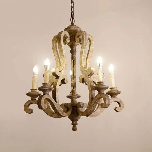 Cottage Style Distressed 5-Light Candelabra Chandelier with Scrolled Arms & Rust Canopy - Homary