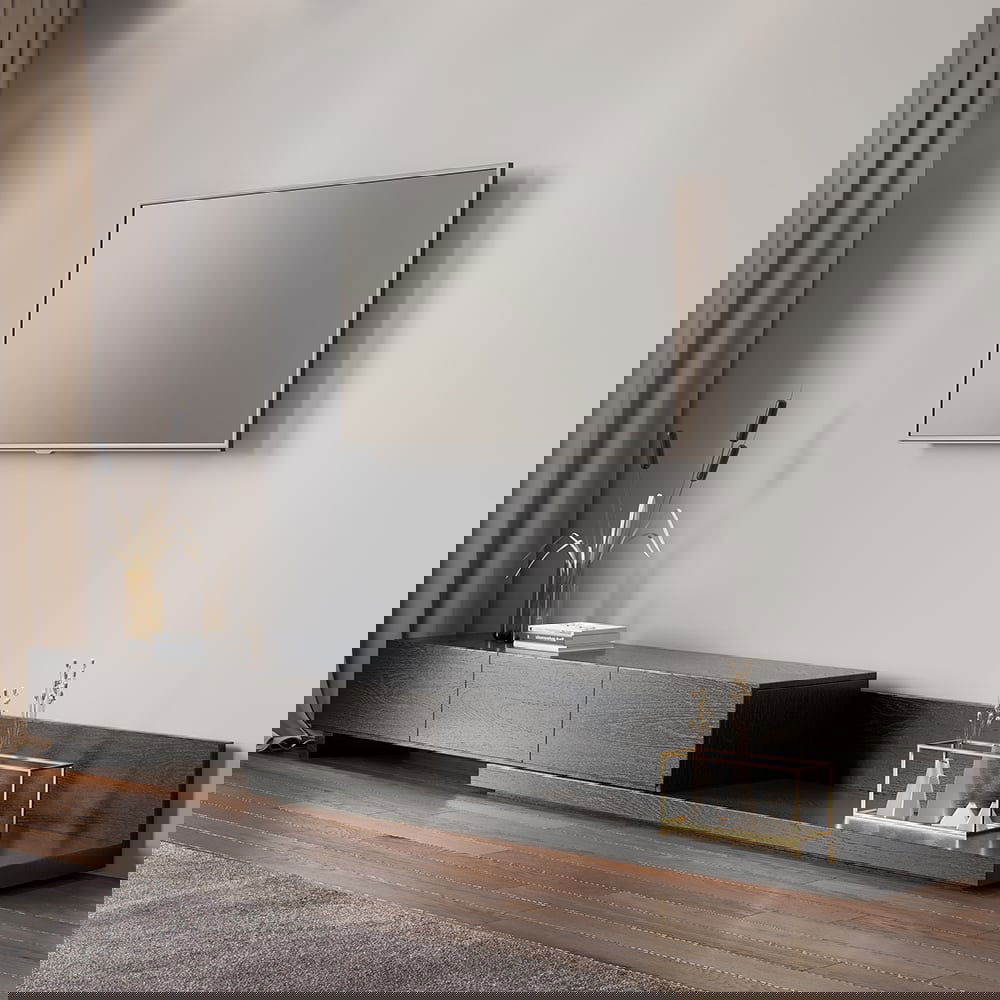 Crator Rectangle Wood Extendable TV Stand Black Media Console with 3-Drawer - 