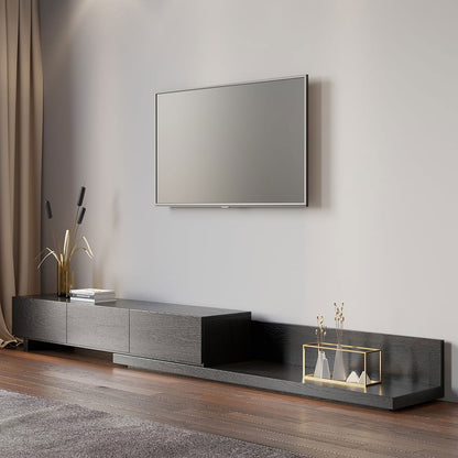 Crator Rectangle Wood Extendable TV Stand Black Media Console with 3-Drawer - 