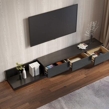 Crator Rectangle Wood Extendable TV Stand Black Media Console with 3-Drawer - 