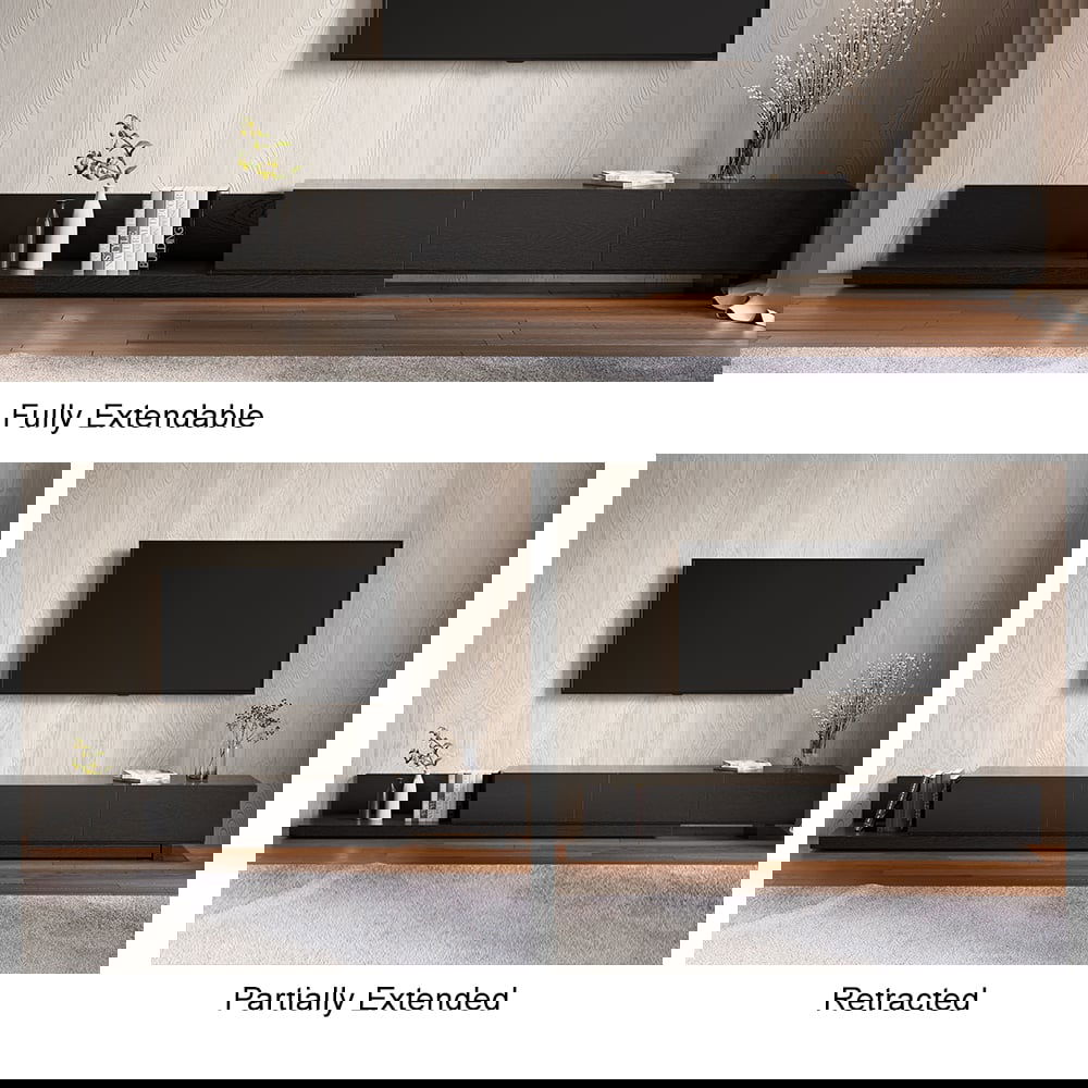 Crator Rectangle Wood Extendable TV Stand Black Media Console with 3-Drawer - 