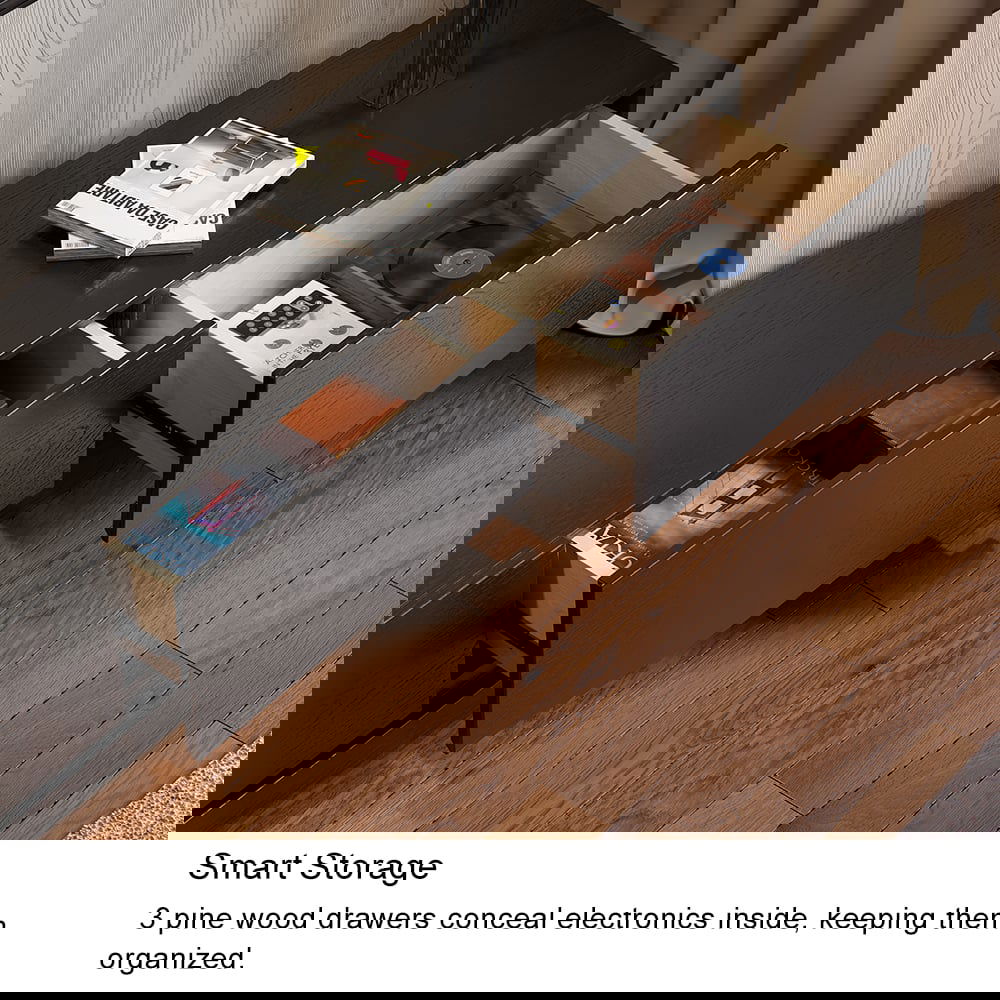 Crator Rectangle Wood Extendable TV Stand Black Media Console with 3-Drawer - 