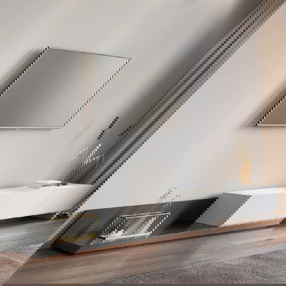 Crator Rectangle Wood Extendable TV Stand Black Media Console with 3-Drawer - 