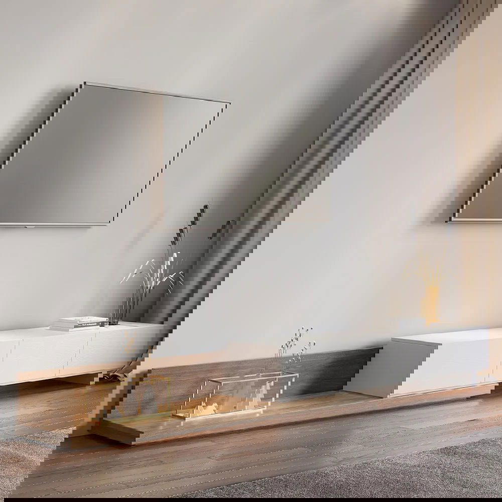 Crator Rectangle Wood Extendable TV Stand Black Media Console with 3-Drawer - 