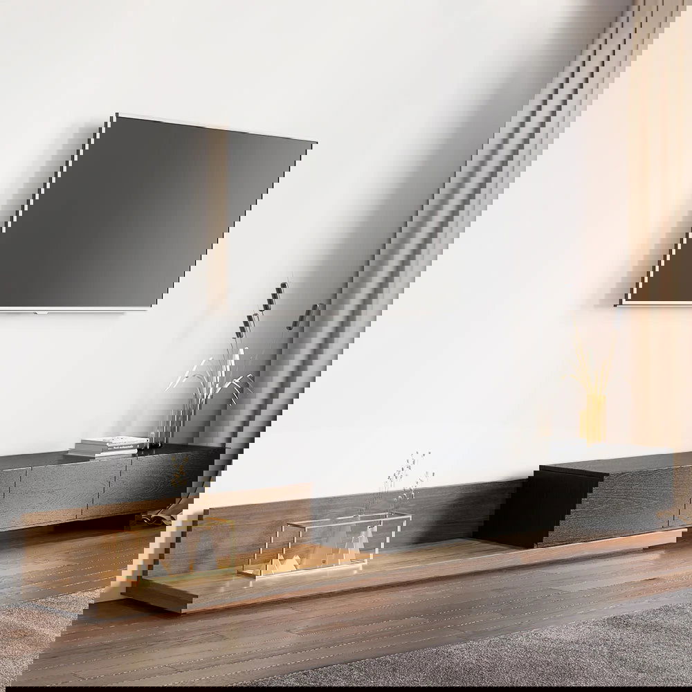 Crator Rectangle Wood Extendable TV Stand Black Media Console with 3-Drawer - 