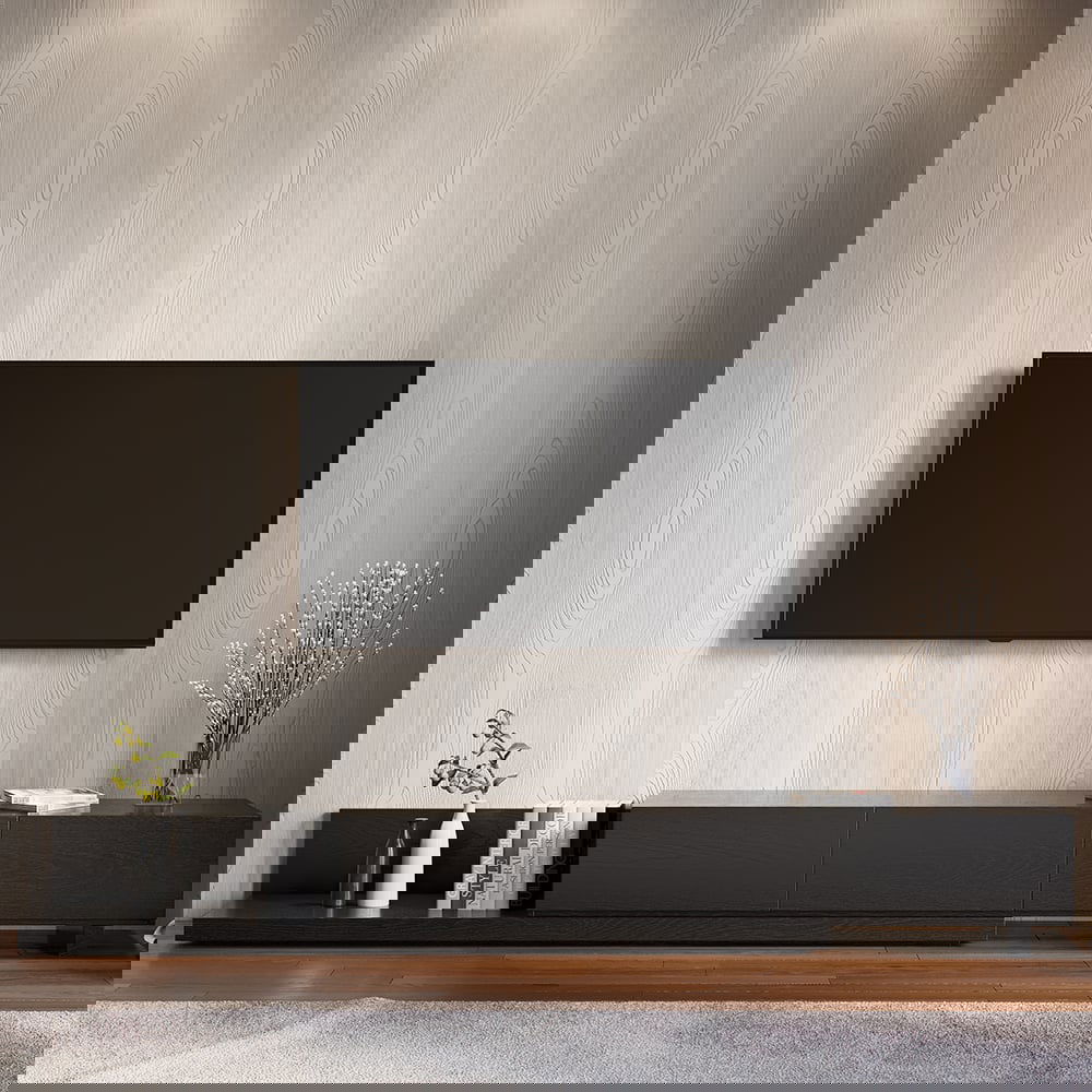 Crator Rectangle Wood Extendable TV Stand Black Media Console with 3-Drawer - Approved By Design