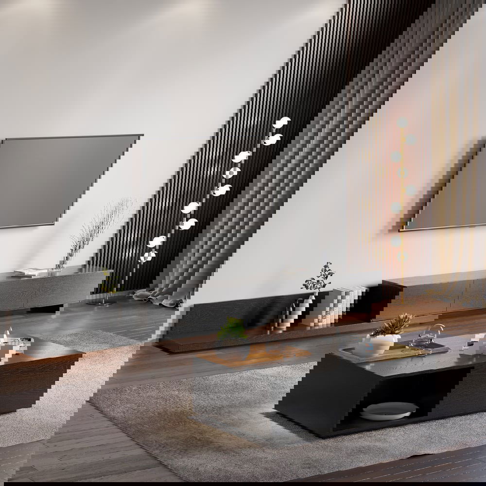 Crator Rectangle Wood Extendable TV Stand Black Media Console with 3-Drawer - Approved By Design