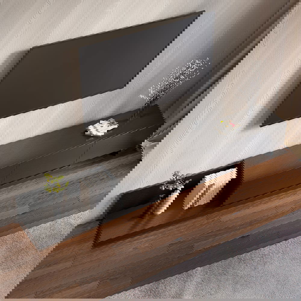 Crator Rectangle Wood Extendable TV Stand Black Media Console with 3-Drawer - Approved By Design