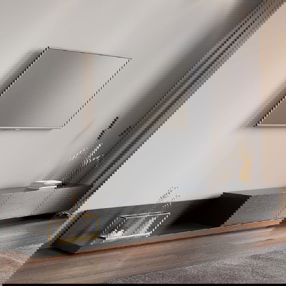 Crator Rectangle Wood Extendable TV Stand Black Media Console with 3-Drawer - Approved By Design