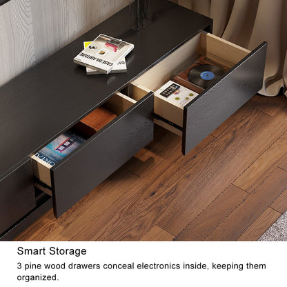 Crator Rectangle Wood Extendable TV Stand Black Media Console with 3-Drawer - Approved By Design