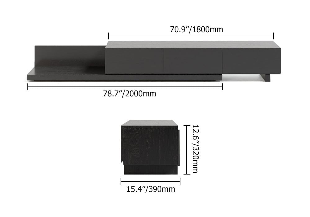Crator Rectangle Wood Extendable TV Stand Black Media Console with 3-Drawer - Approved By Design
