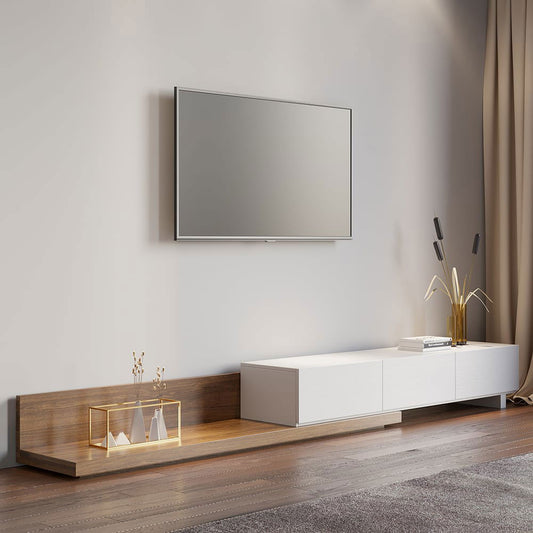 Crator Rectangle Wood Extendable TV Stand White and Walnut Media Console with 3-Drawer - Approved By Design