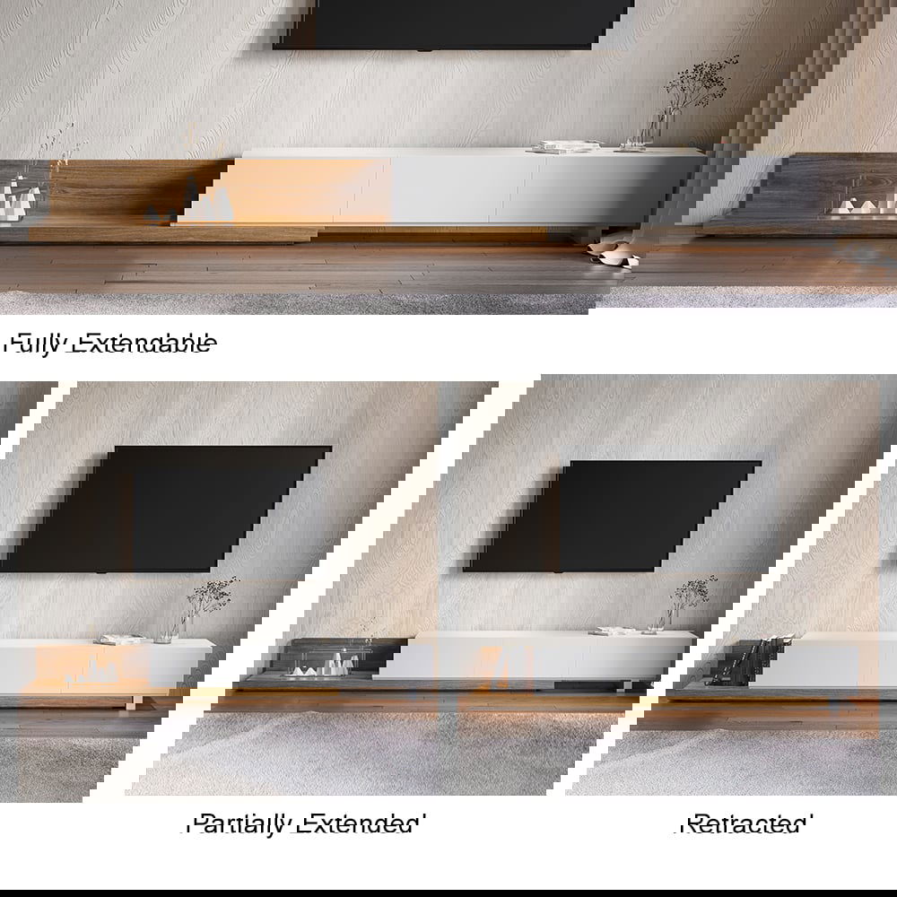 Crator Rectangle Wood Extendable TV Stand White and Walnut Media Console with 3-Drawer - Approved By Design