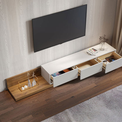 Crator Rectangle Wood Extendable TV Stand White and Walnut Media Console with 3-Drawer - Approved By Design