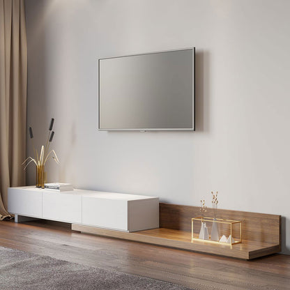 Crator Rectangle Wood Extendable TV Stand White and Walnut Media Console with 3-Drawer - Approved By Design