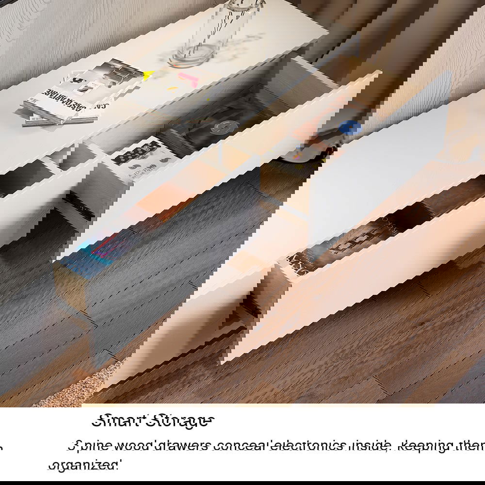 Crator Rectangle Wood Extendable TV Stand White and Walnut Media Console with 3-Drawer - Approved By Design