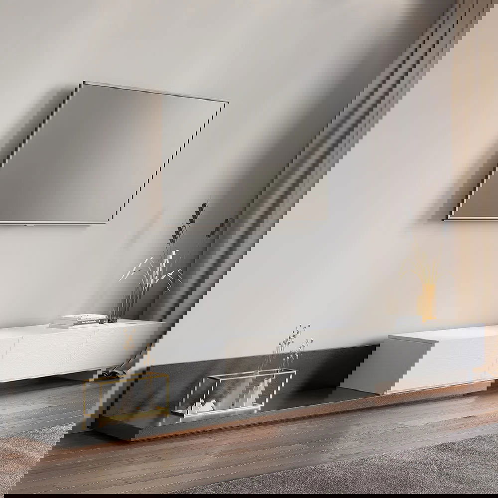 Crator Rectangle Wood Extendable TV Stand White and Walnut Media Console with 3-Drawer - Approved By Design