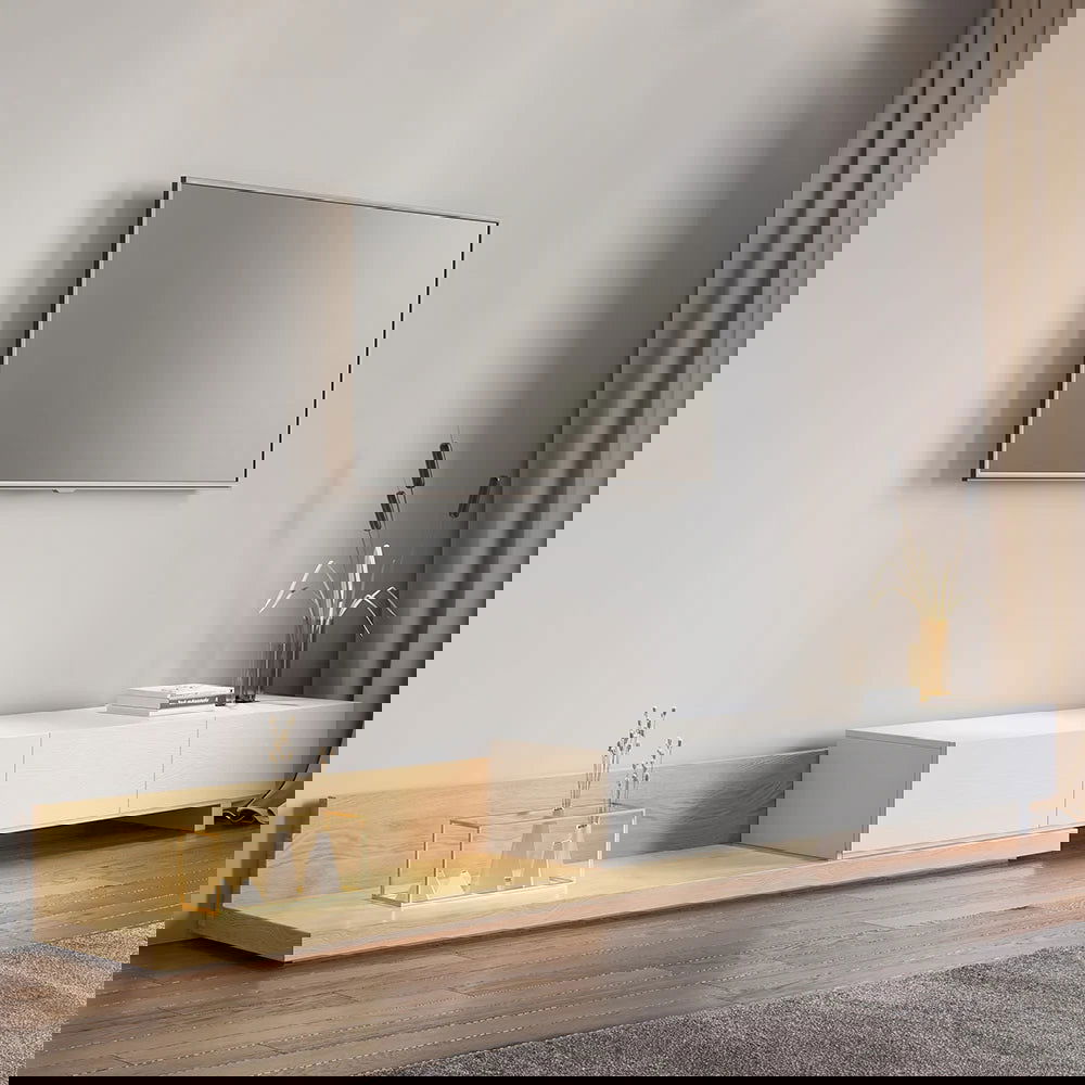 Crator Rectangle Wood Extendable TV Stand White and Walnut Media Console with 3-Drawer - Approved By Design