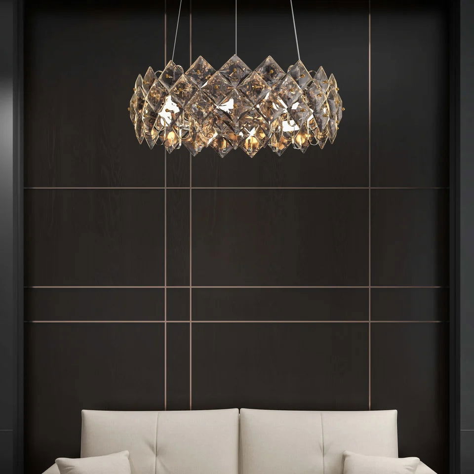 Crystack Modern 6-Light Tiered Crystal Chandelier with Adjustable Cables - 