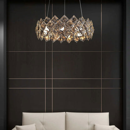 Crystack Modern 6-Light Tiered Crystal Chandelier with Adjustable Cables - 