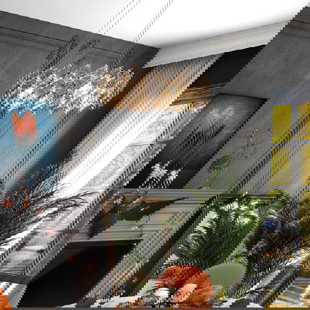 Crystack Modern 6-Light Tiered Crystal Chandelier with Adjustable Cables - 