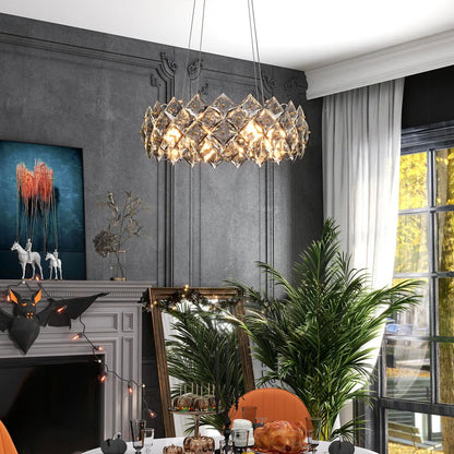 Crystack Modern 6-Light Tiered Crystal Chandelier with Adjustable Cables - 