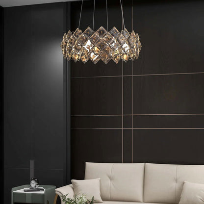 Crystack Modern 6-Light Tiered Crystal Chandelier with Adjustable Cables - 