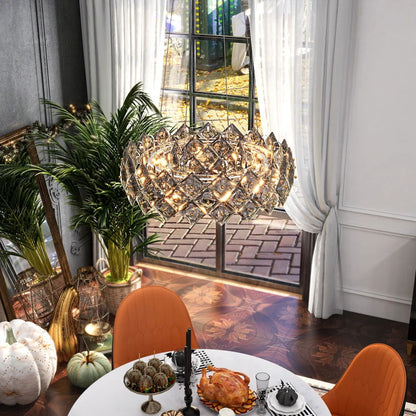 Crystack Modern 6-Light Tiered Crystal Chandelier with Adjustable Cables - 