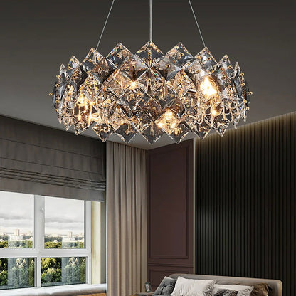 Crystack Modern 6-Light Tiered Crystal Chandelier with Adjustable Cables - Homary