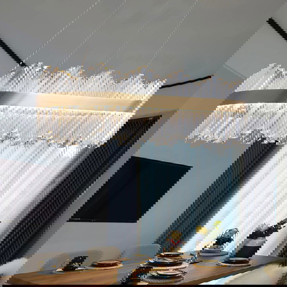 Crystina Modern Oval LED Crystal Kitchen Island Light Brass with Tubes Shaped - 