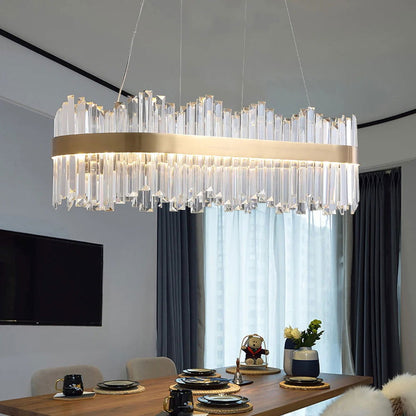 Crystina Modern Oval LED Crystal Kitchen Island Light Brass with Tubes Shaped - 