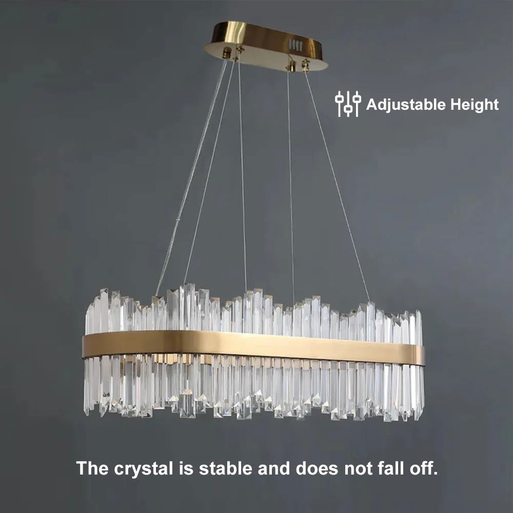 Crystina Modern Oval LED Crystal Kitchen Island Light Brass with Tubes Shaped - 