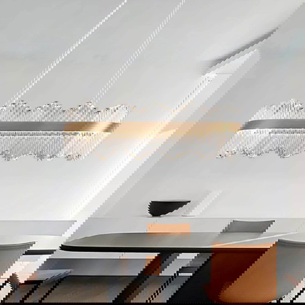 Crystina Modern Oval LED Crystal Kitchen Island Light Brass with Tubes Shaped - 